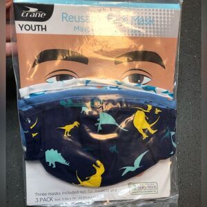 Crane 3 pack of boys youth blue/white masks, 5.5 in x 7 in